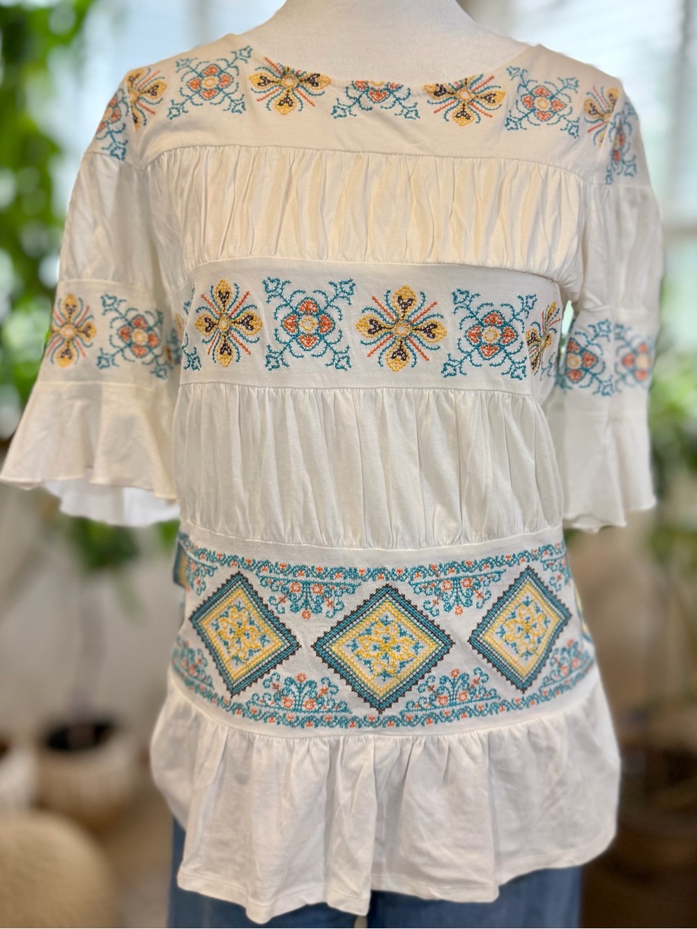 Sundance Cassandra Top Boho Southwestern 100%Cotton Floral Peasant Blouse XS - Picture 4 of 8